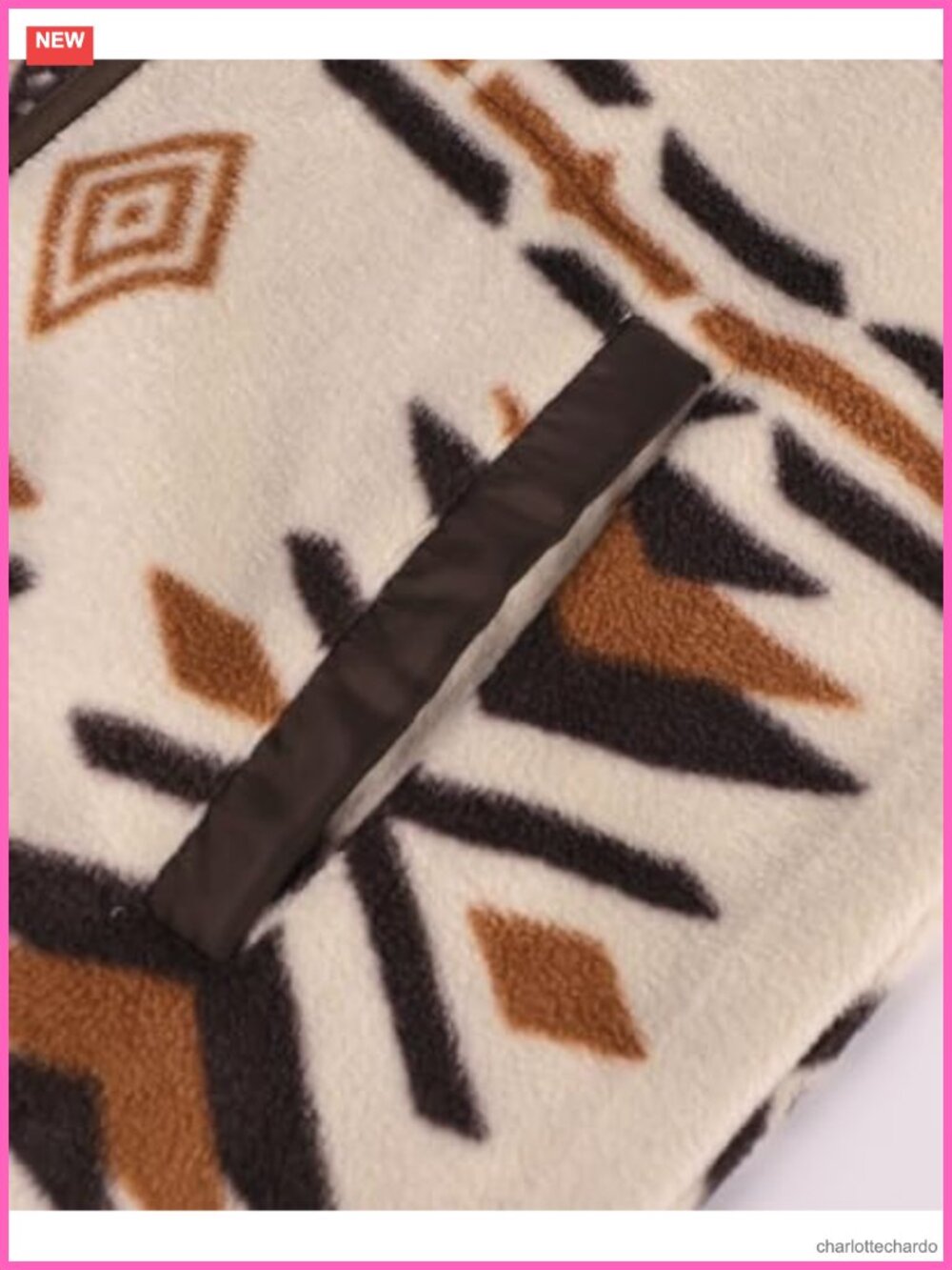 Womens Fleece Jacket Aztec Print Long Sleeve Snap Button Shacket with Pockets - Picture 4 of 6